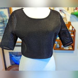 JOA Black Mesh Crop Top with Sheer Mesh Sleeves SZ M